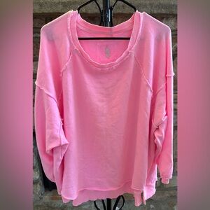 (NWOT) Free People We The Free Pink Oversized Raw Edge Sweatshirt Pullover